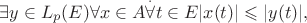 $\exists y \in L_p (E) \forall x \in A \overset{.}{\forall} t \in E |x(t)|\leqslant|y(t)|,$ $\exists y \in L_p (E) \forall x \in A \overset{.}{\forall} t \in E |x(t)|\leqslant|y(t)|,$