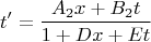 $$t'=\frac {A_2x+B_2t}{1+Dx+Et}$$