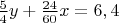 $\frac{5}{4}y+\frac{24}{60}x=6,4$