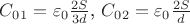 $C_0_1=\varepsilon_0 \frac{2S}{3d}$, $C_0_2=\varepsilon_0 \frac{2S}{d}$
