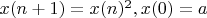 $x(n+1)=x(n)^2, x(0)=a$