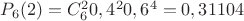 $P_6(2)=C_6^2 0,4^2 0,6^4=0,31104$