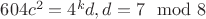 $604c^2=4^kd,d=7\mod 8$
