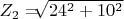 $Z_2 =$\sqrt[]{24^2+10^2}$ $