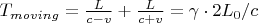 $ T_{moving} = \frac{L}{c - v} + \frac{L}{c + v} = \gamma \cdot{{2 L_0}/c}$