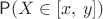 $\mathsf P(X \in [x,\,y])$