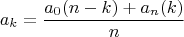 $$a_k=\frac {a_0(n-k)+a_n(k)} n$$