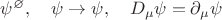 $\psi^\varnothing,\quad\psi\to\psi,\quad D_\mu\psi=\partial_\mu\psi$