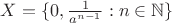 $X=\{0,\frac 1{a^{n-1}}:n\in\mathbb N\}$
