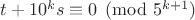 $t + 10^k s \equiv 0\pmod{5^{k+1}}$