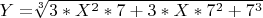 $ Y=$\sqrt[3]{3*X^2*7+3*X*7^2+7^3}$ $
