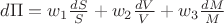 $\[d\Pi  = {w_1}\frac{{dS}}
{S} + {w_2}\frac{{dV}}
{V} + {w_3}\frac{{dM}}
{M}\]$