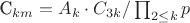 C_{km}=A_k \cdot C_{3k}/\prod_{2\leq k} {p}$
