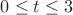 $0\le t \le 3$