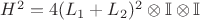 $H^2 = 4(L_1+L_2)^2 \otimes \mathbb{I}\otimes\mathbb{I} $