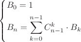 $где \[
\left\{ \begin{gathered}
  B_0  = 1 \hfill \\
  B_n  = \sum\limits_{k = 0}^{n - 1} {C_{n - 1}^k  \cdot B_k }  \hfill \\ 
\end{gathered}  \right.
\]
$