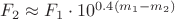 $F_2 \approx F_1 \cdot 10 ^ {0.4 (m_1 - m_2)} $