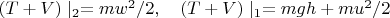 $(T+V)\mid_2=mw^2/2,\quad (T+V)\mid_1=mgh+mu^2/2$