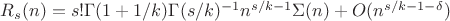 $R_s(n)=s! \Gamma(1+1/k)\Gamma(s/k)^{-1}n^{s/k-1}\Sigma(n)+O(n^{s/k-1-\delta})$