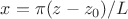 $x = \pi (z-z_0)/L$