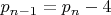 $p_{n-1}=p_n-4$