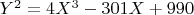 $Y^2=4X^3-301X+990$