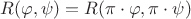 $$R(\varphi,\psi)=R(\pi\cdot\varphi,\pi\cdot\psi)$$
