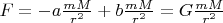 $F=-a\frac{m M}{r^2}+b\frac{m M}{r^2}=G\frac{m M}{r^2}$