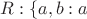 $R:\lbrace a,b: a$