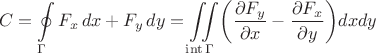 \[C=\oint\limits_\Gamma{F_x}\,dx+F_y\,dy}= \iint\limits_{\operatorname{int}\Gamma}\!\left(\frac{\partial{F_y}}{\partial{x}}-\frac{\partial{F_x}}{\partial{y}}\right)\!dxdy\[