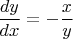 $\dfrac{dy}{dx}=-\dfrac{x}{y}$