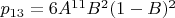 $p_{13}=6A^{11}B^2(1-B)^2$