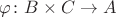 $\varphi\colon B\times C\to A$