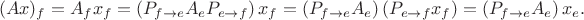 $$(Ax)_f = A_f x_f = \left(P_{f\to e} A_e P_{e\to f}\right) x_f = \left(P_{f\to e} A_e \right) \left(P_{e\to f}x_f\right) = \left(P_{f\to e} A_e \right) x_e.$$