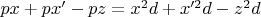 $px+px'-pz=x^2d+x'^2d-z^2d$