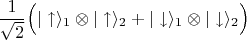 $$\frac{1}{\sqrt{2}}\Bigl(|\uparrow\rangle_1\otimes|\uparrow\rangle_2+|\downarrow\rangle_1\otimes|\downarrow\rangle_2\Bigr)$$