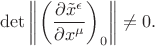 $\det\left\lVert\left(\dfrac{\partial\tilde{x}^\epsilon}{\partial x^\mu}\right)_0\right\rVert\ne 0.$