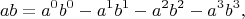 $$ab=a^0b^0-a^1b^1-a^2b^2-a^3b^3,$$