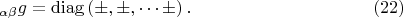 $${}_{\alpha \beta }g = \operatorname{diag} \left( { \pm , \pm , \dots \pm } \right). \eqno (22)$$