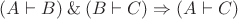 $(A\vdash B)\mathbin\& (B\vdash C)\Rightarrow (A\vdash C)$
