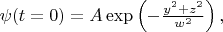$\psi(t=0)=A\exp \left( -\frac{y^2+z^2}{w^2} \right),$