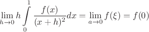 $$\lim\limits_{h \to 0} h\int\limits_{0}^{1} \frac{f(x)}{(x+h)^2} dx = \lim\limits_{a \to 0} f(\xi) = f(0) $$
