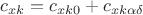 $c_{xk}=c_{xk0}+c_{xk \alpha \delta}$