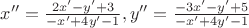 $x''=\frac{2x'- y'+ 3}{-x'+ 4y'- 1},y''=\frac{-3x'- y'+ 5}{-x'+ 4y'- 1}$