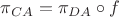 $\pi_{CA} = \pi_{DA} \circ f$
