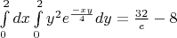 $\int \limits_0^2 dx \int \limits_0^2 y^2 e^{\frac{-xy}4}dy=\frac{32}e-8$