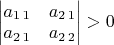 $\begin{vmatrix}a_{1\,1} & a_{2\,1}\\
a_{2\,1} & a_{2\,2}
\end{vmatrix}>0$