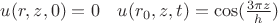 $u(r,z,0)=0\ \ \ u(r_0,z,t)=\cos(\frac{3\pi z}{h})$