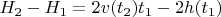 $H_2 - H_1 = 2v(t_2)t_1 - 2h(t_1)$