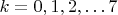 $k=0,1,2,\ldots7$